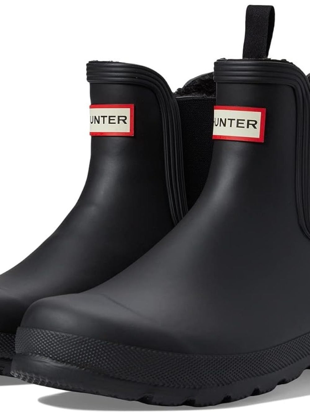 Hunter Matte Black Chelsea Rain Boot with Red Logo Trim